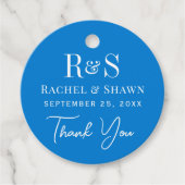 Elegante blauwe chique moderne monogram bruiloft bedankjes labels (Voorkant)