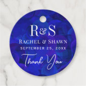 Elegante blauwe chique moderne monogram bruiloft bedankjes labels (Voorkant)