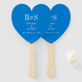 Elegante blauwe chique moderne monogram bruiloft handwaaier