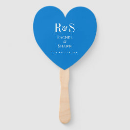 Elegante blauwe chique moderne monogram bruiloft handwaaier