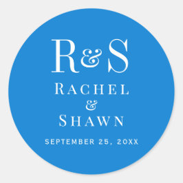 Elegante blauwe chique moderne monogram bruiloft ronde sticker