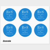 Elegante blauwe chique moderne monogram bruiloft ronde sticker (Vel)