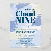 Elegante Blauwe Cloud Nine Bold Bruidsuitnodiging Folie Uitnodiging (Voorkant)