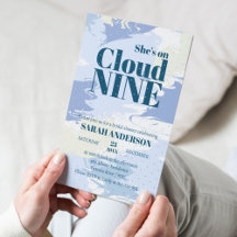 Elegante Blauwe Cloud Nine Bold Bruidsuitnodiging