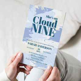 Elegante Blauwe Cloud Nine Bold Bruidsuitnodiging Folie Uitnodiging