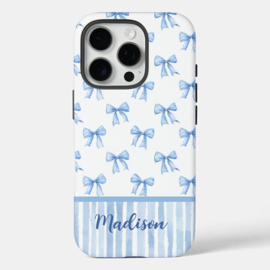 Elegante blauwe coquette boog gestreept toile mono Case-Mate iPhone case (Achterkant)