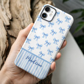 Elegante blauwe coquette boog gestreept toile mono Case-Mate iPhone case