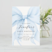 Elegante Blauwe Coquette Bow Girl Verjaardagsfeest Kaart (Staand voorkant)