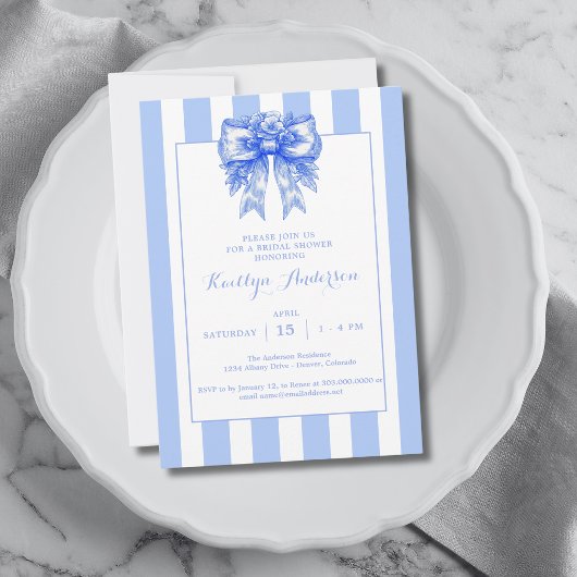 Elegante Blauwe Coquette Bruidsuitnodiging Kaart