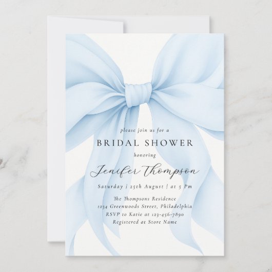 Elegante Blauwe Coquette Strik Bruidsmeisjesfeest Kaart (Voorkant)