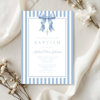 Elegante Blauwe Coquette Strik Jongens Doopfeest Kaart