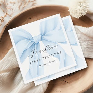 Elegante Blauwe Coquette Strik Meisje Verjaardagsf Servet