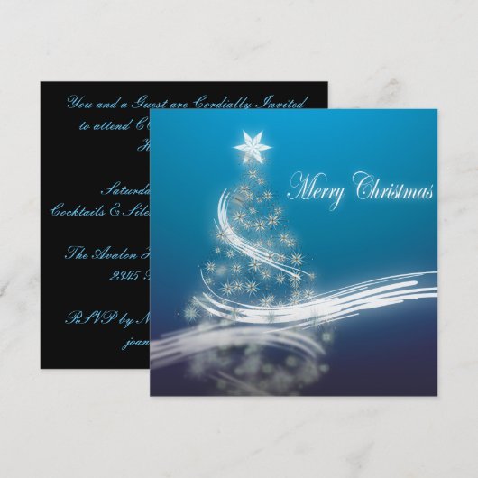 Elegante blauwe corporate kerstfeest uitnodiging (Voorkant / Achterkant)