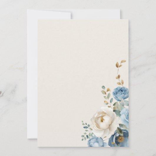 Elegante Blauwe Cream Elegante Bloemen Huwelijk Kaart (Achterkant)