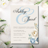 Elegante Blauwe Cream Elegante Bloemen Huwelijk Kaart