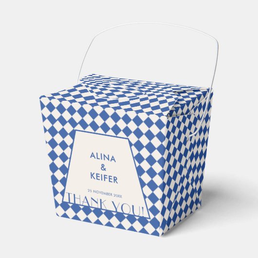 Elegante Blauwe & Crème Geruite bruiloft Bedankdoosjes (Voorkant Zijde)