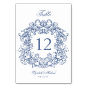 Elegante Blauwe  Crest Script Wedding Kaart (Achterkant)