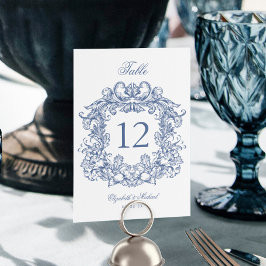 Elegante Blauwe  Crest Script Wedding Kaart