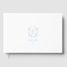 Elegante Blauwe Crest Trouwgastenboek Gastenboek
