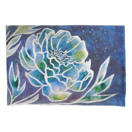 Elegante Blauwe Dahlia Navy Teal Bloemenschilderin Kussensloop