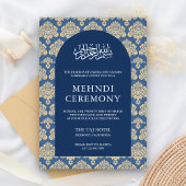 Elegante blauwe Damask Arch Islamitische Mehndi Ce Informatiekaartje