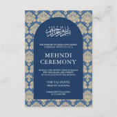 Elegante blauwe Damask Arch Islamitische Mehndi Ce Informatiekaartje (Voorkant)