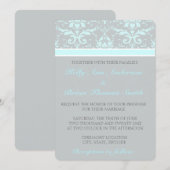 Elegante Blauwe Damask Huwelijksuitnodigingen Kaart (Voorkant / Achterkant)