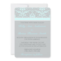 Elegante Blauwe Damask Huwelijksuitnodigingen