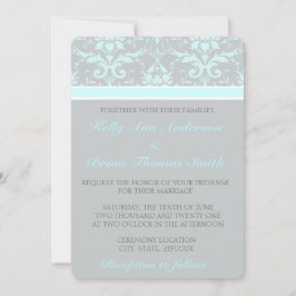 Elegante Blauwe Damask Huwelijksuitnodigingen Kaart