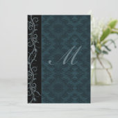 Elegante Blauwe Damast Bruiloft Kaart (Staand voorkant)