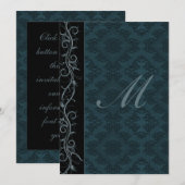 Elegante Blauwe Damast Bruiloft Kaart (Voorkant / Achterkant)