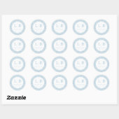 Elegante Blauwe Damast Initialen Ronde Sticker (Vel)