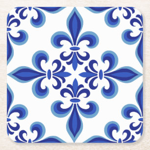 Elegante Blauwe Damast Luncheon  Kartonnen Onderzetters