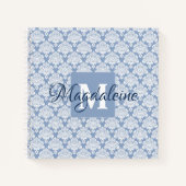 Elegante Blauwe Damast  Monogrammed Spiraal Notitieboek (Voorkant)