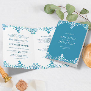 Elegante Blauwe Damast Traditionele Indiase Trouwd