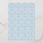 Elegante Blauwe Damast Trouwuitnodiging Folie Uitnodiging (Achterkant)