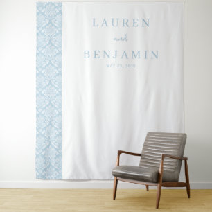 Elegante Blauwe Damast Wandkleed