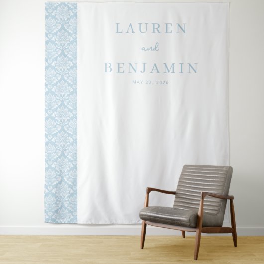 Elegante Blauwe Damast Wandkleed (In situ)