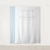 Elegante Blauwe Damast Wandkleed (Voorkant)