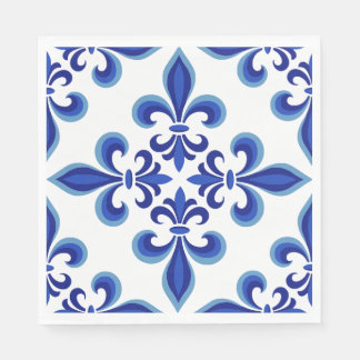 Elegante blauwe damasten lunchnapkins servet