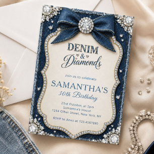 Elegante Blauwe Denim & Diamanten Verjaardag Kaart