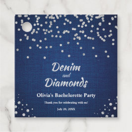 Elegante Blauwe Denim en Diamanten Bachelorette Fe Bedankjes Labels