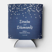 Elegante Blauwe Denim en Diamanten Bachelorette Fe Blikjeskoeler (Voorkant)