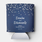 Elegante Blauwe Denim en Diamanten Bachelorette Fe Blikjeskoeler (Achterkant)