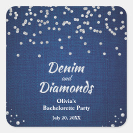 Elegante Blauwe Denim en Diamanten Bachelorette Fe Vierkante Sticker