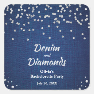 Elegante Blauwe Denim en Diamanten Bachelorette Fe Vierkante Sticker