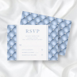Elegante Blauwe Diamant Geplooid Huwelijk RSVP Kaartje