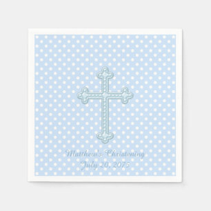 Elegante blauwe doopkruis  servet