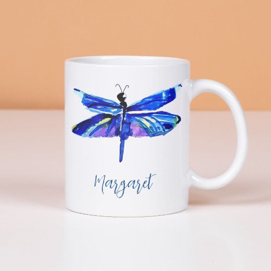 Elegante Blauwe Dragonfly Handgeschilderde Waterve Koffiemok