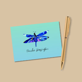 Elegante Blauwe Dragonfly Handgeschilderde Waterve Notitiekaartje